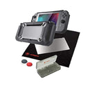 Tough Kit - Accessory Set Including Rubber Hard Case H9 Glass Protector Cleaning Cloth Thumb Grips Game Hard Case For Nintendo Switch - Black - Nintendo Switch
